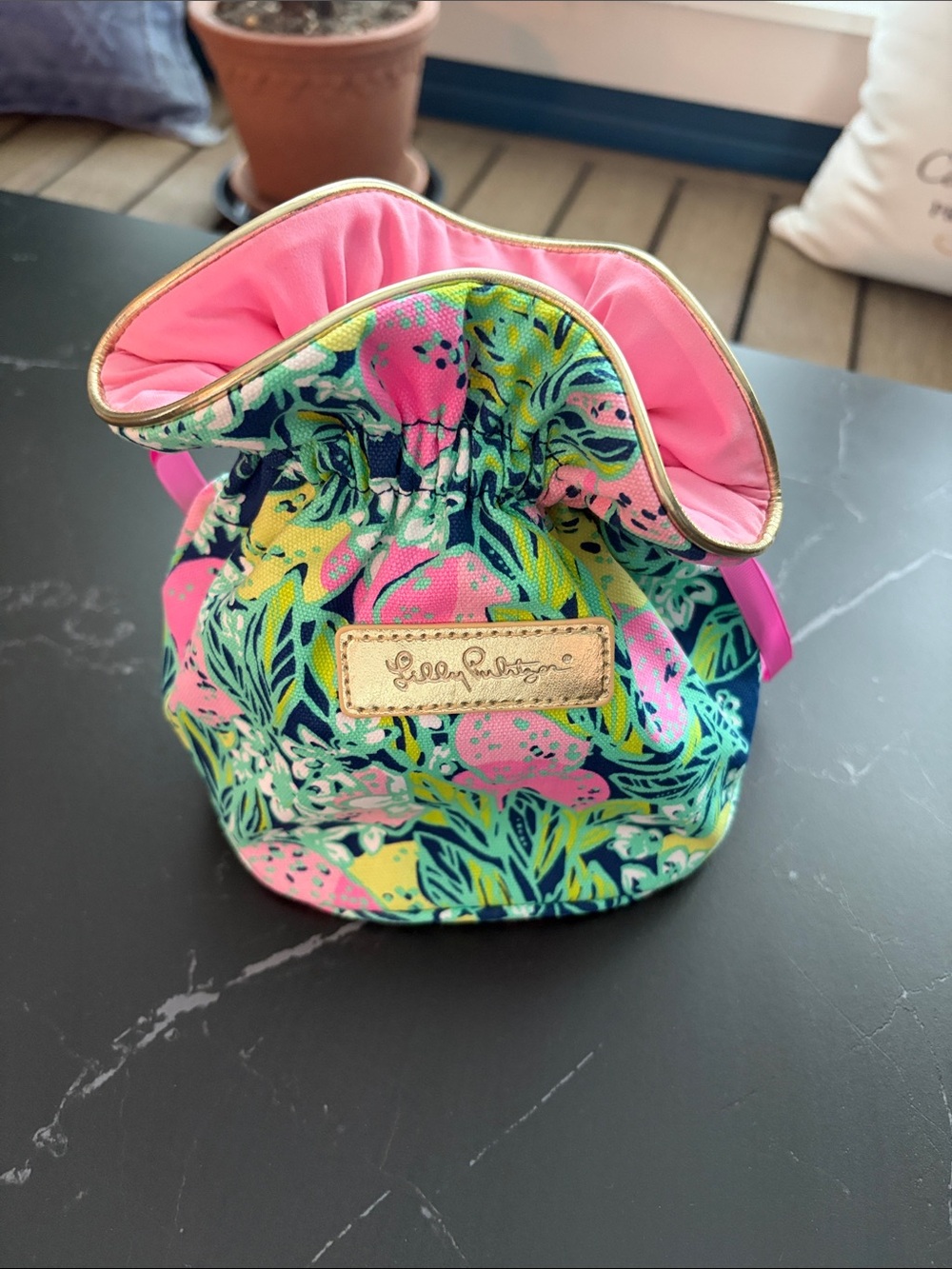 Lilly Pulitzer Jewelry Cosmetic Pouch Drawstring Bag Spill The Juice Print